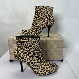Gwyneth Pony Hair Animal Print Leopard Heeled Booties Boots Size 8